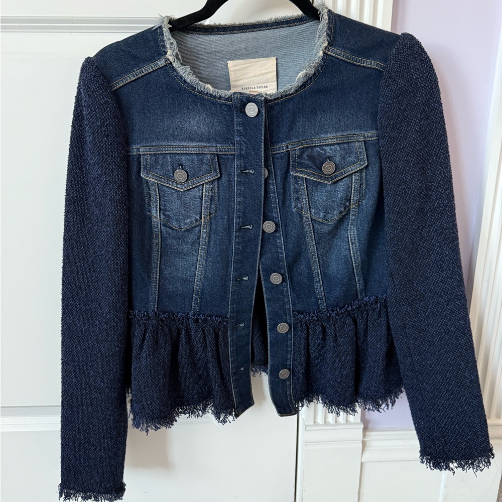 Rebecca Taylor Navy Mixed-Media Denim & Knit Jacket